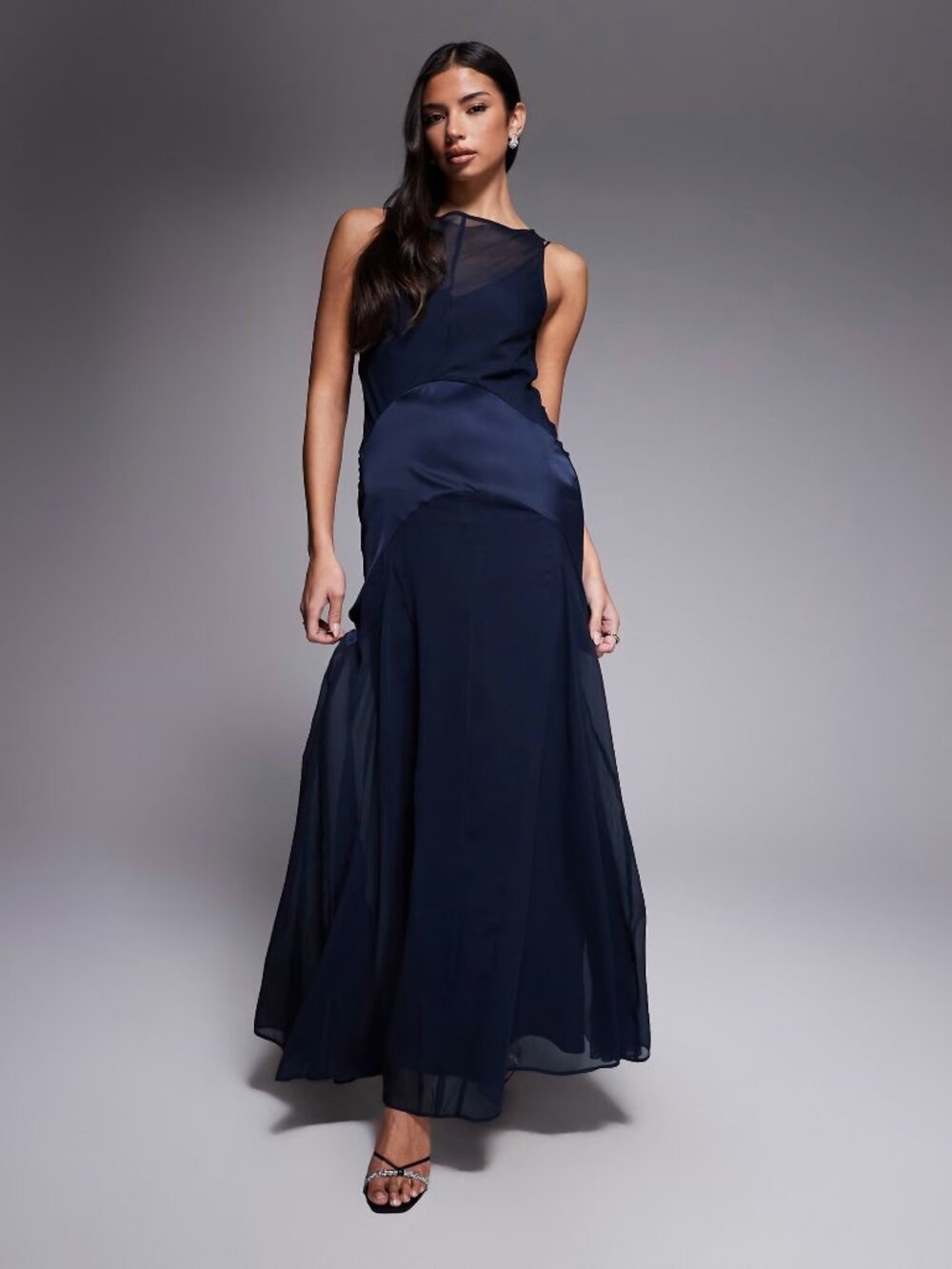 NWT ASOS DESIGN satin mix dropped waist maxi dress in navy